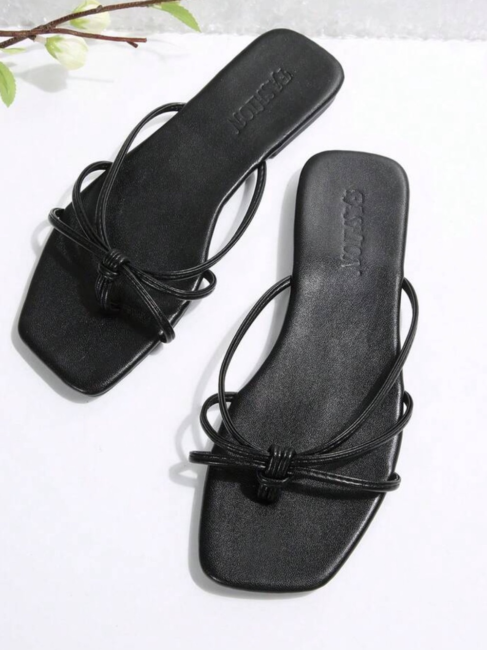 Black Strappy Knot Slide Sandals - Women